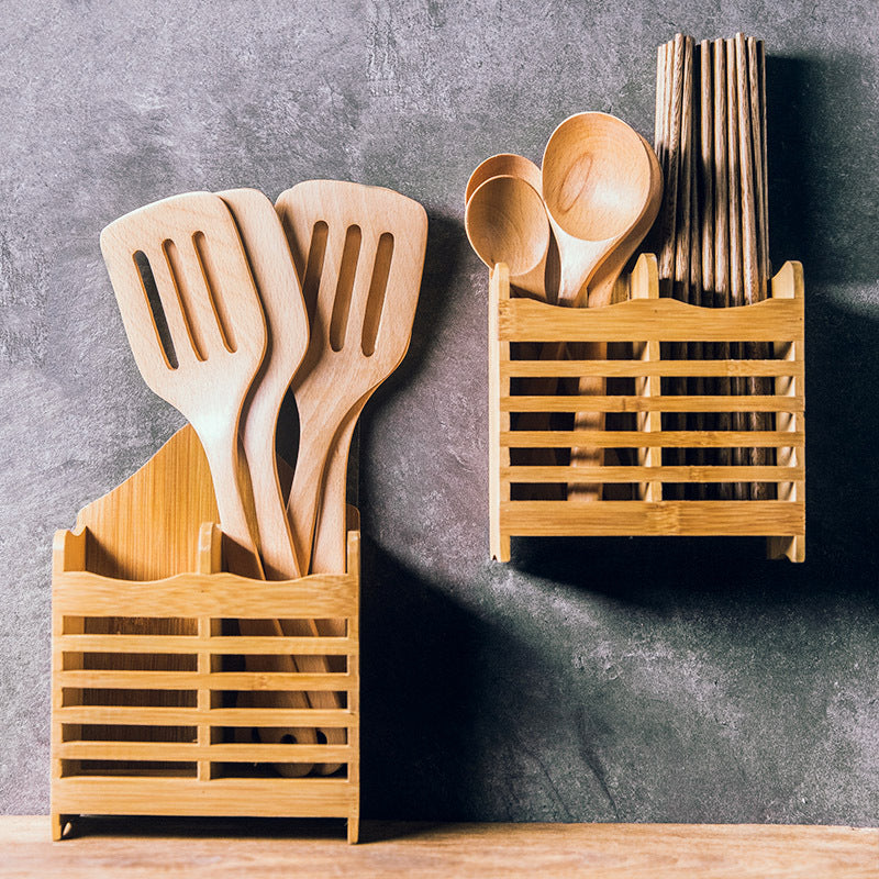 Wall Mounted Chopstick Cage Bamboo And Wood